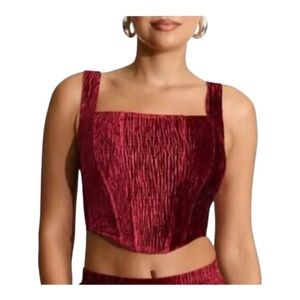 Naked Wardrobe Boned Crushed Velvet Cropped Tank Corset Top Burgundy Size M NWOT